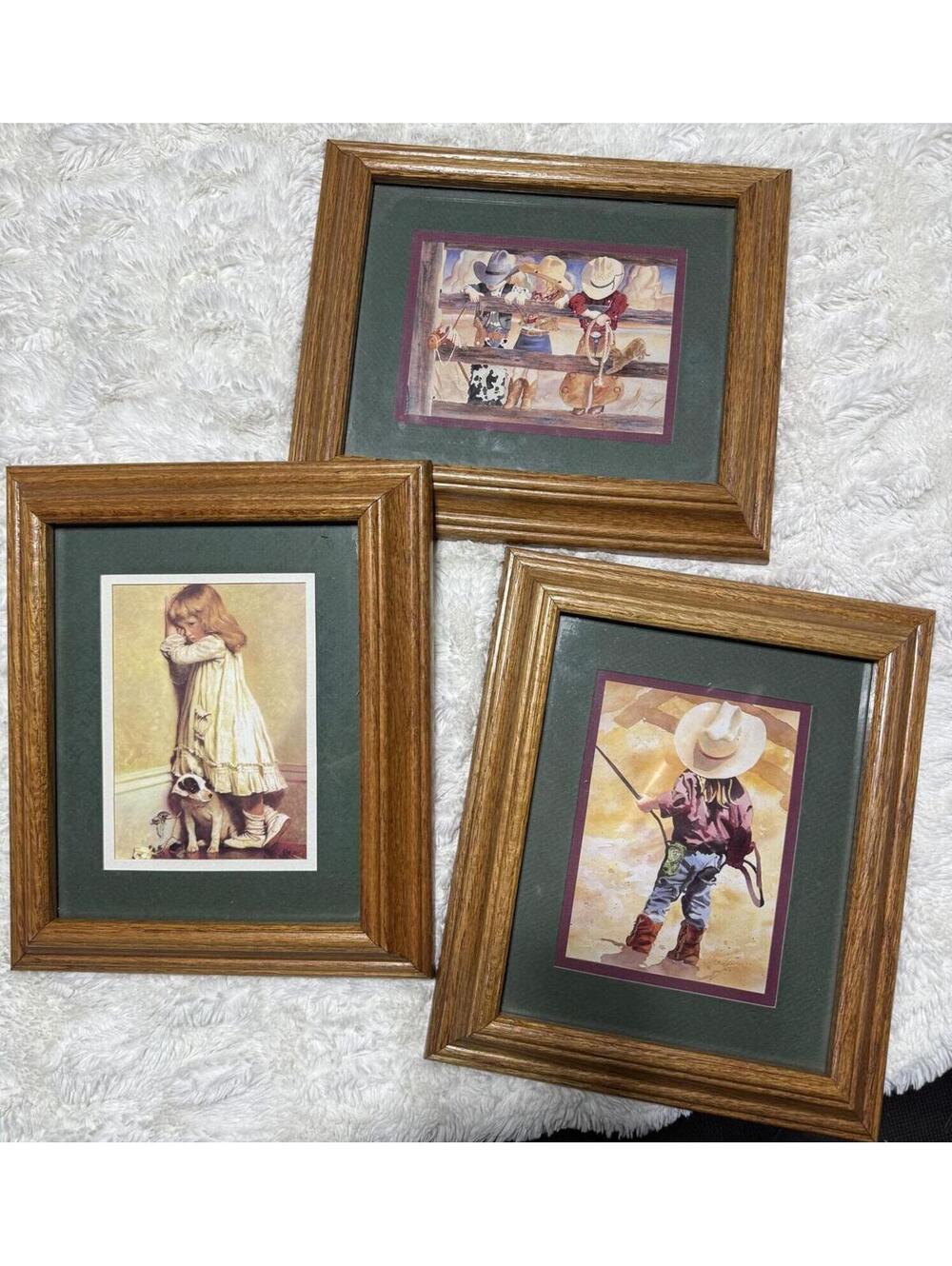 Set of 3 Framed Vintage Western Cowboy Gallery Wall Prints